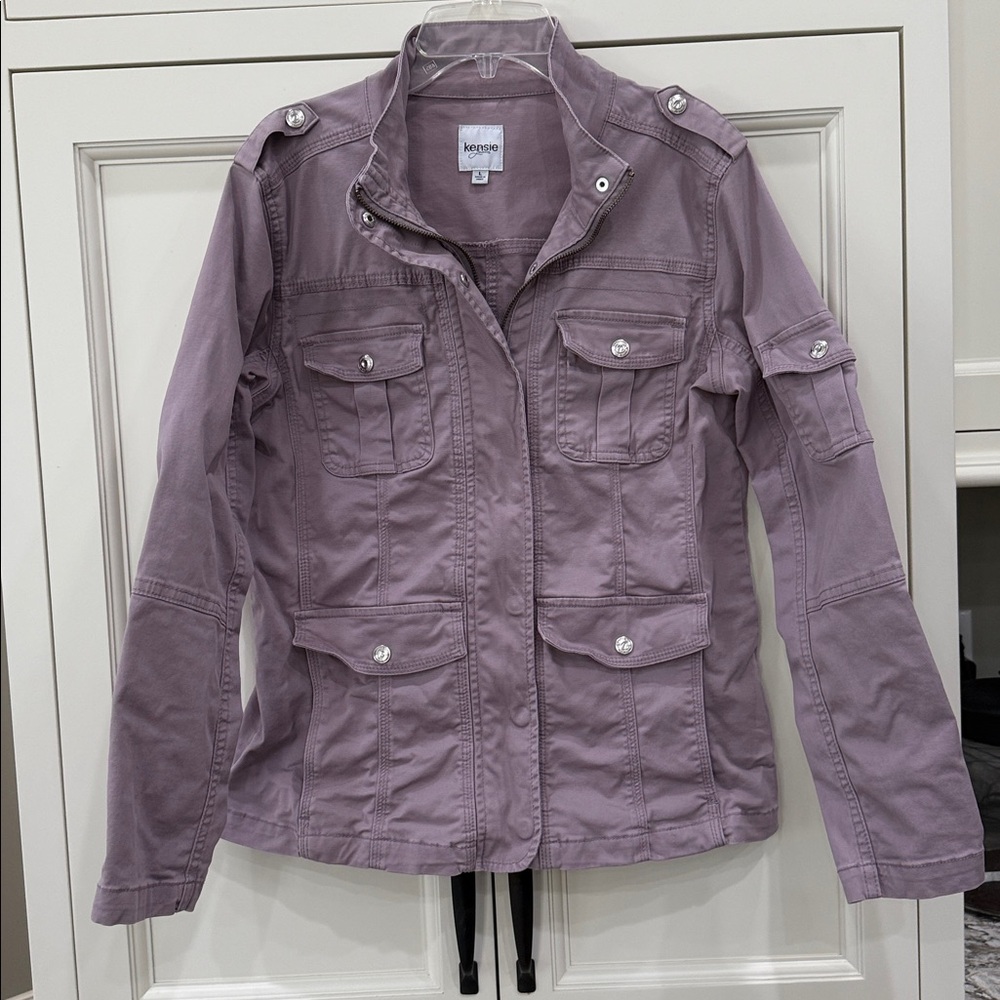 Kensie Jeans Women's Large Military Style Utility Jacket Lavendar/soft purple